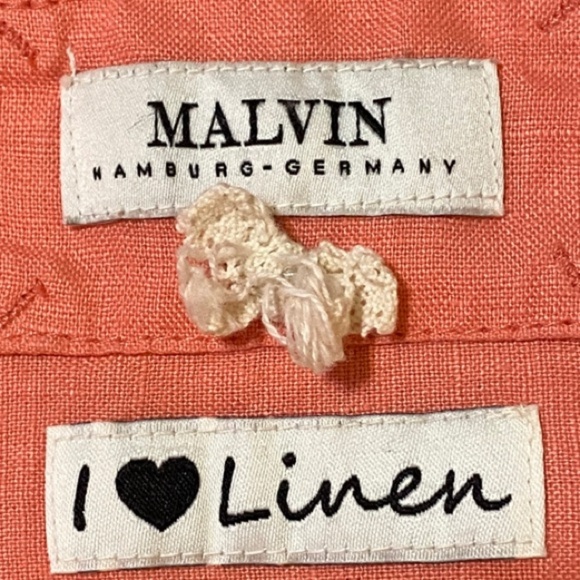 Malvin 100% Linen Coral Button-Down Dress with pockets and shell buttons Small/6 - Picture 6 of 10